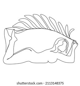 Abstract woman on the beach linear illustration. Vector drawing