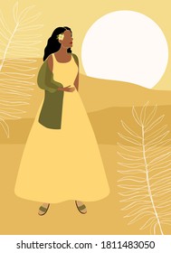 Abstract woman on a minimalistic background. Young girl in an evening dress. Full-length image of a man. Modern style. Vector illustration.