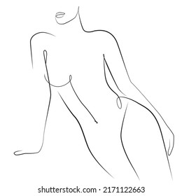 Abstract Woman One Line Drawing On White Isolated Background