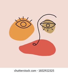 Abstract woman one line face. Contemporary continuous female avatar, cute minimalist portrait, modern art poster. Vector illustration.