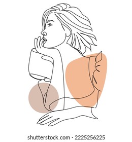 Abstract Woman one line illustration. Woman Vector. Minimal Abstract portrait female. Botanical print. Cosmetics nature symbol. Modern continuous line art.