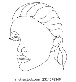 Abstract Woman one line illustration. Woman Vector. Minimal Abstract portrait female. Botanical print. Cosmetics nature symbol. Modern continuous line art.