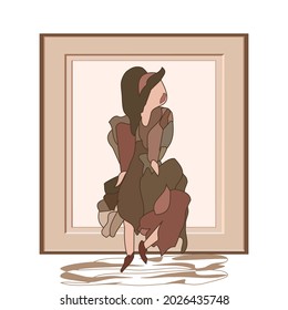 Abstract woman out of frame - vector illustration. International Artist's Day. Creative art.