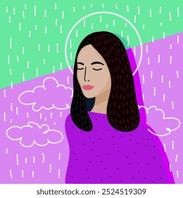 Abstract woman portrait. Adult beauty cartoon woman for design birthday card, modern pop party invitation, fashion shop sale advertising, bag print, holiday wallpaper, t shirt etc.