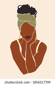 Abstract woman portrait. Afro american black skin girl. Fashion illustration.