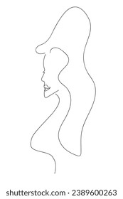 Abstract woman portrait. Black line on white background. Vector illustration in line art style.