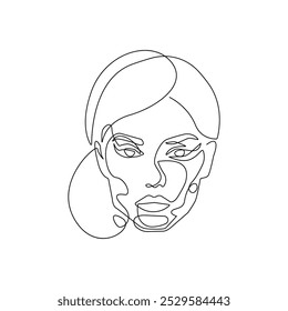 Retrato de mujer Abstractas Dibujo continuo de una línea. Dibujo de arte de línea de moda de silueta femenina. Estilo minimalista de la Ilustración vectorial de la mujer para el diseño moderno: Impresiones, arte de la pared, carteles, redes sociales