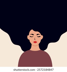 Abstract Woman Portrait with Flowing Dark Hair Illustration