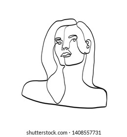Abstract woman portrait, hand drawn graphic linear art, continuous line, female model. 