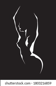 Abstract woman portrait illustration. Female wall art poster. Elegant body art in black and white shadows.