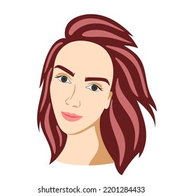 Abstract woman portrait isolated vector illustration. Beautiful cute female image in flat style. Avatar young friendly welcoming girl. European face