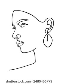 Abstract Woman Portrait Line Art Drawing. Female Silhouette One Line Drawing. Vector illustration