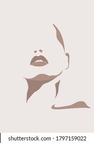 Abstract woman portrait in minimalistic flat style. Female art poster. Elegant lady art in pastel colors. 