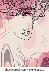 Abstract woman portrait in modern linear minimalistic style. Hand drawn faces, artwork on a trendy background. Fashion vector