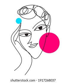 Abstract woman portrait. Modern style  line art woman portrait. Print design with beautiful woman and bright colors. Contemporary female silhouette face. Trendy vector illustration. Surrealistic art. 