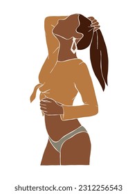 Abstract woman posting in bikini illustration. Vector illustration.