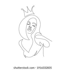 Abstract woman princess with crown hand drawn by One line style.
