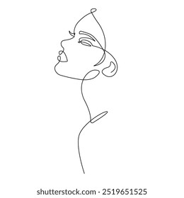 Desenho de arte de linha de perfil de mulher abstrata. Desenho Linear Da Face Feminina. Ilustração vetorial Estilo minimalista. para Design moderno: Impressões, Wall Art, Posters, Mídia social.