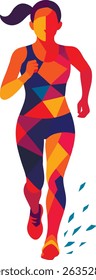Abstract woman runner. Marathon running person. Vector sport illustration on white background.