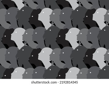 Abstract Woman Side Pose Head Silhouettes Colorful Seamless Vector Pattern Trendy Fashion Colors Perfect for Allover Fabric Print or Wrapping Paper Retro Concept Black Gray Tones