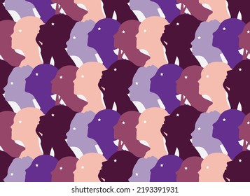 Abstract Woman Side Pose Head Silhouettes Colorful Seamless Vector Pattern Trendy Fashion Colors Perfect for Allover Fabric Print or Wrapping Paper Retro Concept Purple Lilac Tones