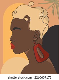 Abstract woman silhouette on a retro summer background. Fashion female portrait in pastel colors. Contemporary art poster. Graphic for social media post. Vector flat illustration