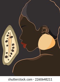 Abstract woman silhouette on a retro summer background. Fashion female portrait in pastel colors. Contemporary art poster. Graphic for social media post. Vector flat illustration