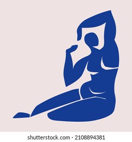 Abstract woman silhouette in pose. Inspired by Henri Matisse. The female body is cut out. Flat vector illustration in collage technique isolated.