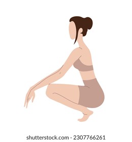 Abstract woman squatting side view vector illustration.