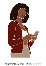 Abstract woman using smartphone illustration. Vector illustration.