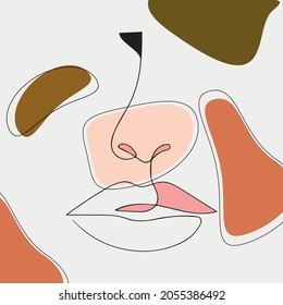 Resumen del vector femenino en el arte de línea continua con elementos de forma de onda de color. Caras femeninas, manos, postura en un estilo lineal simple y moderno aislado en el fondo. Icono de moda de belleza