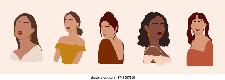 Abstract woman vector. Female portraits illustration collection. illustration makeup face, Digital Fashion illustration for social media post, Background cover, wallpaper. 