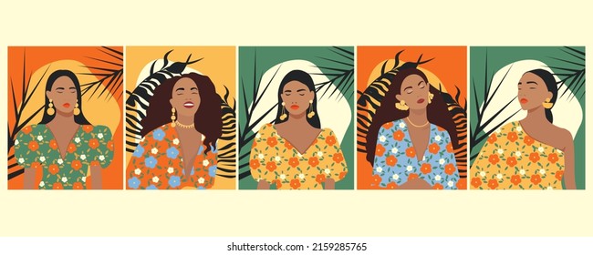 Abstract woman vector. Female portraits illustration collection. illustration makeup face, Digital Fashion illustration for social media post, Background cover, wallpaper.