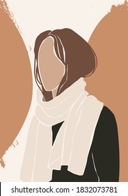 Abstract woman vector portrait with textures. Contemporary art with terracotta colors. Fashion female figure in modern style. Season Autumn Winter. Perfect for print, poster, social media