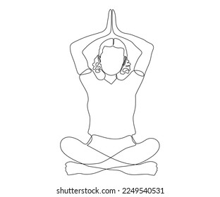 abstract woman without a face doing yoga ,hand drawn, continuous mono line, one line art