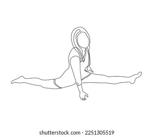 abstract woman without a face sitting with her legs spread on the split ,hand drawn, continuous mono line, one line art