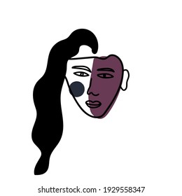 an abstract woman's face portrait modern. contemporary modern hand drawn portrait.