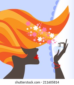abstract woman's head and hand with a perfume