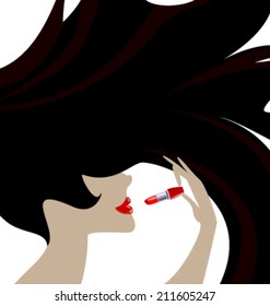 abstract woman's head and hand with a red lipstick