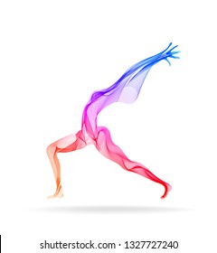 Abstract woman's silhouette, yoga pose, asana, bright, modern illustration over white background