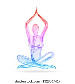Abstract woman's silhouette, yoga pose, asana, bright, modern illustration over white background