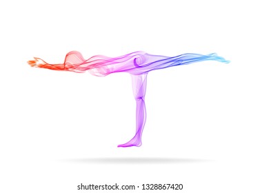Abstract woman's silhouette, yoga pose, asana, bright, modern illustration over white background