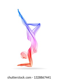 Abstract woman's silhouette, yoga pose, asana, bright, modern illustration over white background