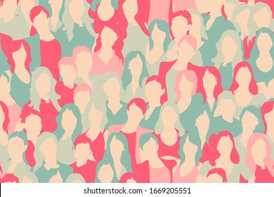 Abstract women crowd seamless pattern. Repetitive vector illustration of vintage coloured women crowd. EPS 10.
