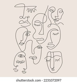 Abstract Women face line art design 