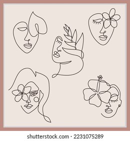 Abstract Women face line art design 