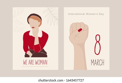 Abstract women illustration. Happy International Women's Day. Greeting card for women or Mother’s Day. Feminisms concept template design. Can be used for card, flyer, banner, poster and other users.