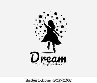 abstract women running reach dream star success silhouette logo template illustration inspiration