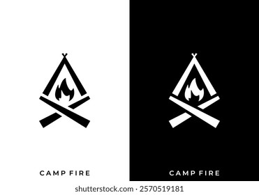 abstract wood and fire logo. campfire, forest, travel, adventure, camping symbols vector design