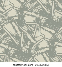 Abstract woodcut 1920s Bauhaus style. Seamless vector pattern background. Bold sharp edged, serrated shapes in overlapping criss cross design.Neutral faux engraving backdrop. Grunge vintage repeat